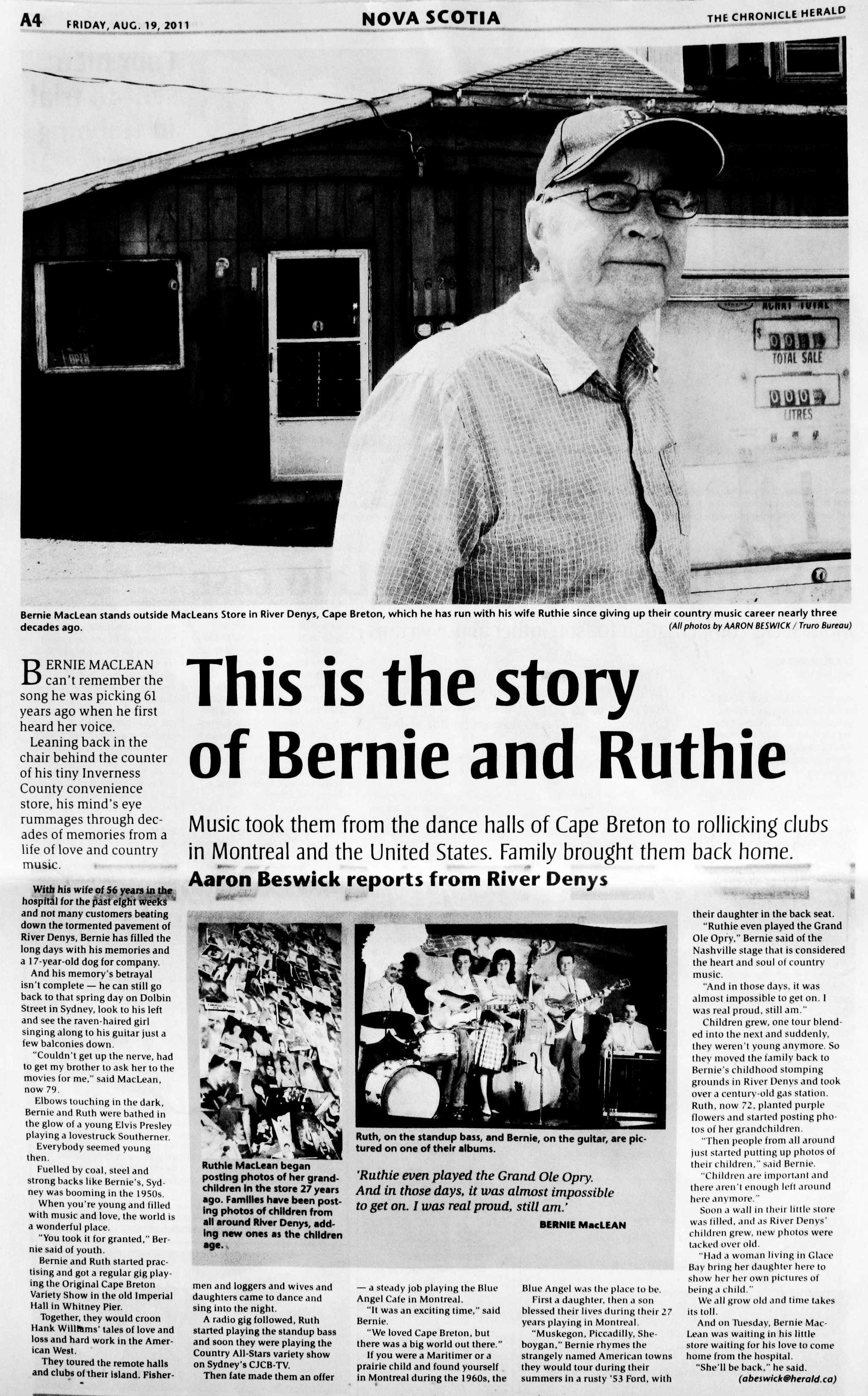 Chronicle Herald article about Bernie and Ruthie MacLean